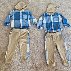 MATCHING Blue and Tan Plaid Sweat Matching Set